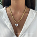 Fashion twist chain heart-shaped pearl pendant alloy necklace cold wind clavicle chain